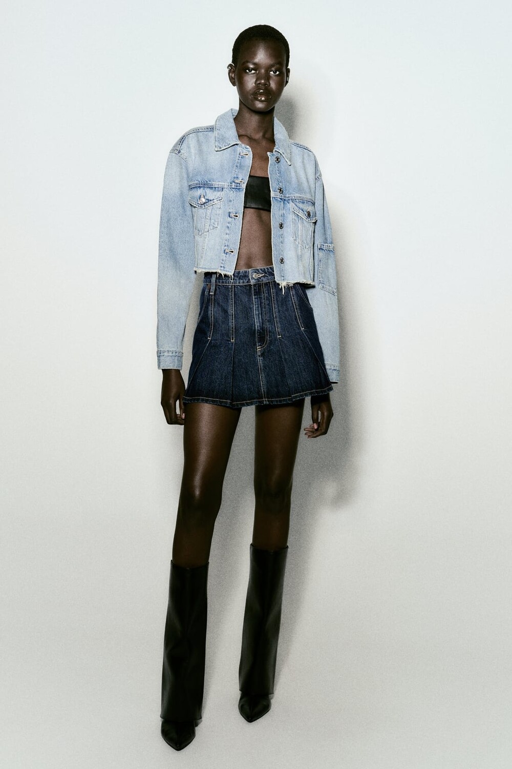 

Укороченная джинсовая куртка trf ZARA, синий