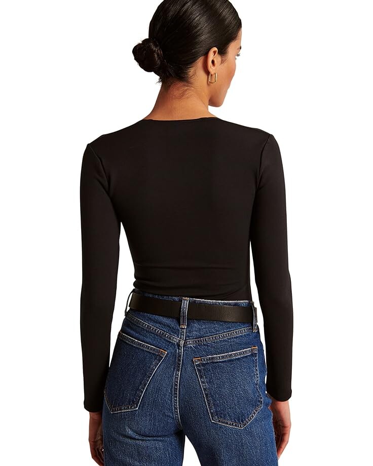 

Боди Abercrombie & Fitch Long Sleeve Ponte Square Neck Bodysuit, цвет Black Beauty