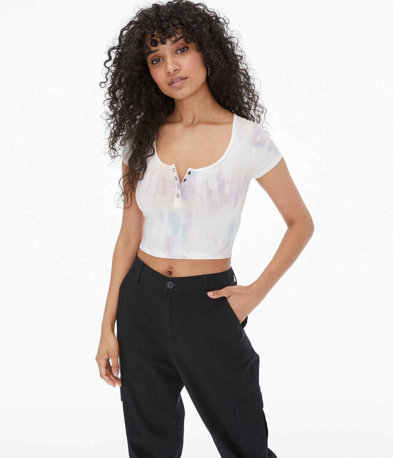 

Укороченная футболка Henley с кнопками Tie-Dye Aeropostale, серый