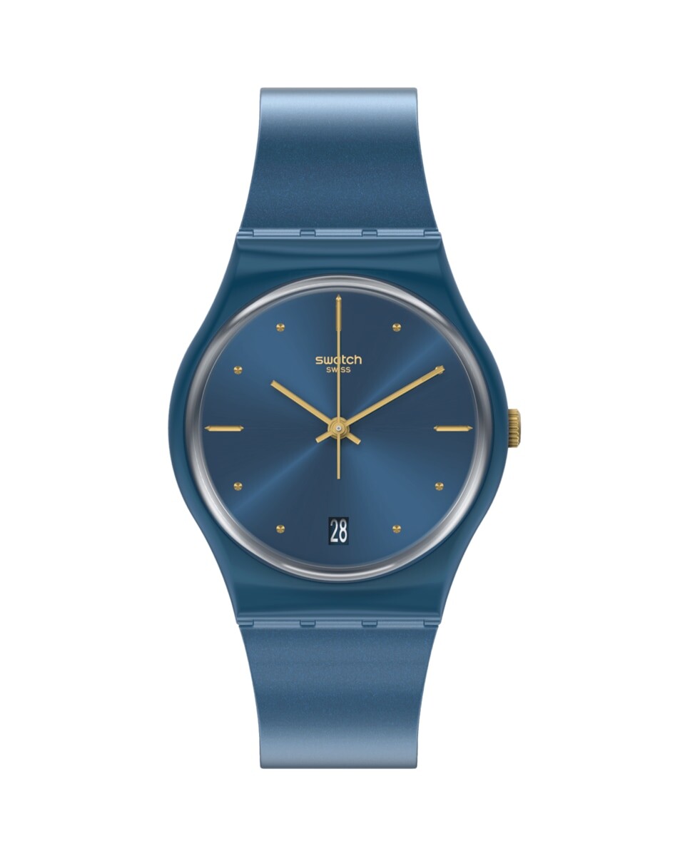 

Жемчужно-синие часы с синим силиконовым ремешком Swatch, синий