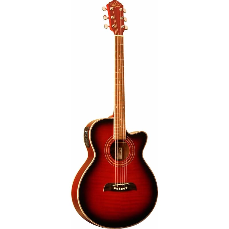 цена Акустическая гитара Oscar Schmidt OG10CEFTR Concert Cutaway Acoustic Electric Guitar, Flame Transparent Red