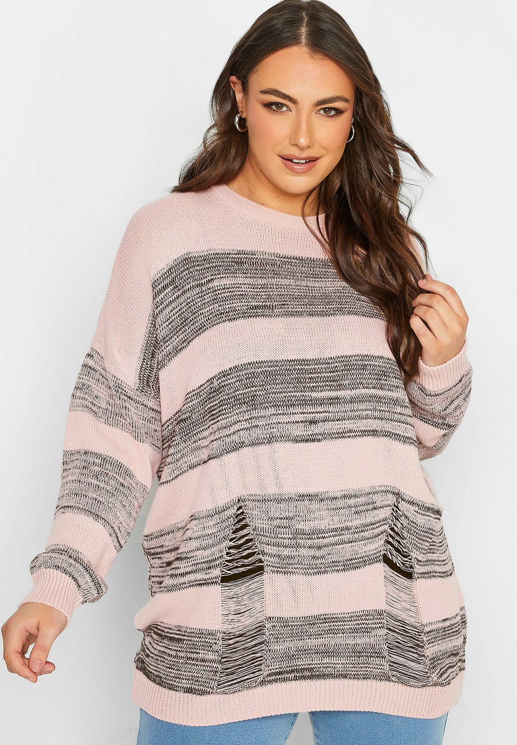 Вязаный свитер STRIPE Yours Clothing, цвет pink