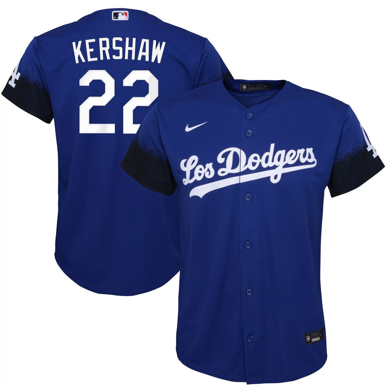 

Молодежная футболка Nike Clayton Kershaw Royal Los Angeles Dodgers 2021 City Connect Replica Player Jersey Nike