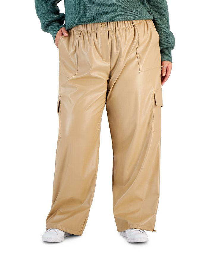 Модные широкие брюки-карго из искусственной кожи больших размеров And Now This, тан/бежевый