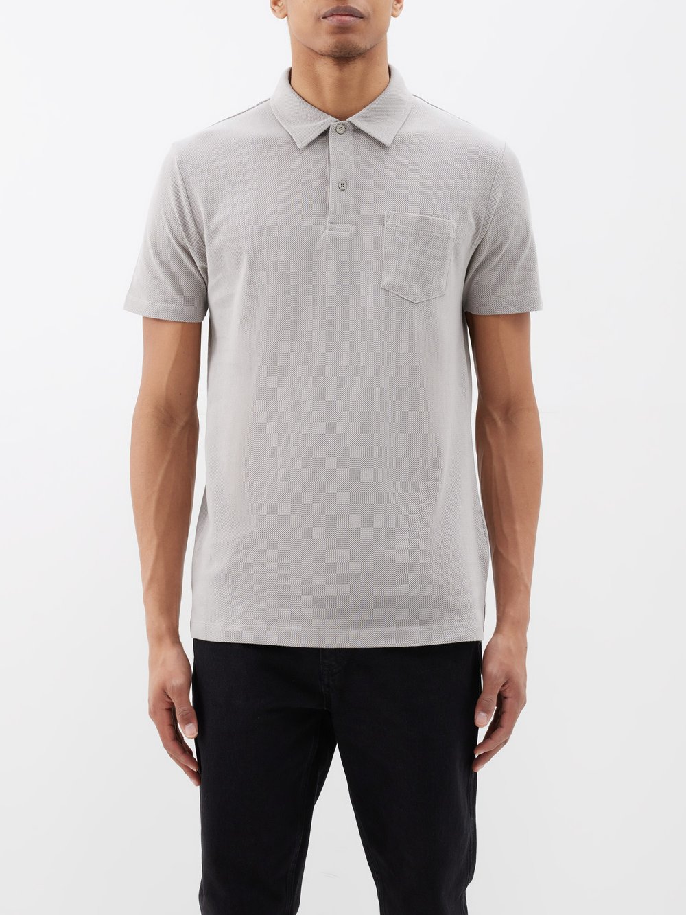 Рубашка-поло riviera из хлопкового пике Sunspel, серый цена и фото