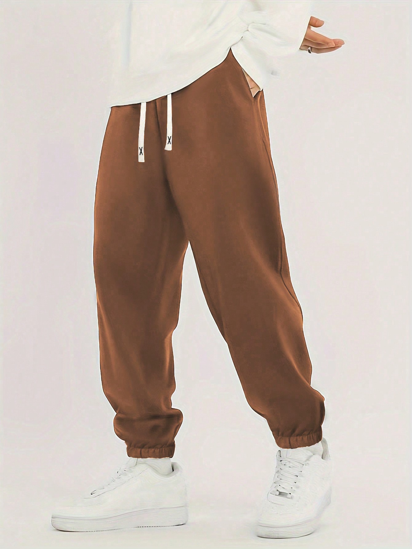 Мужские повседневные спортивные брюки для бега на весну и осень с завязкой на талии, кофейный коричневый цена и фото