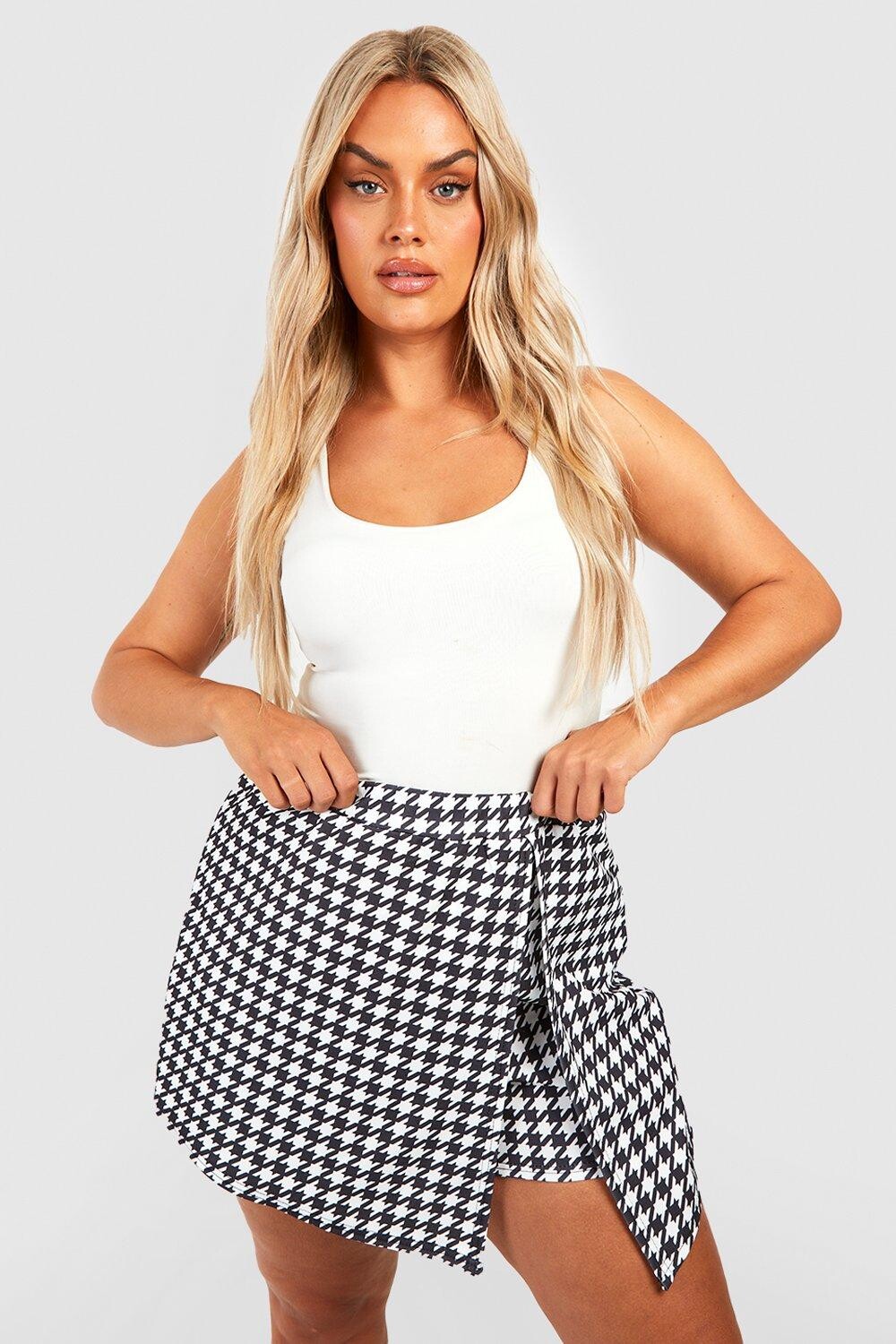 

Юбка с запахом plus с принтом гусиные лапки Boohoo, черный