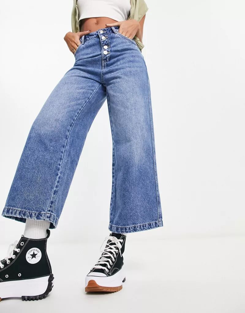 Широкие джинсы с завышенной талией и пуговицами Pimkie