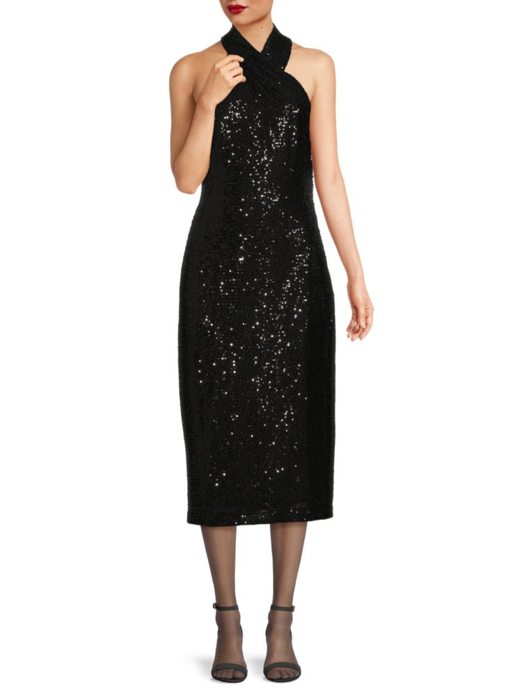 Платье Harland с воротником-халтер и пайетками Rachel Rachel Roy, черный платье harland с лямкой на шее rachel rachel roy black