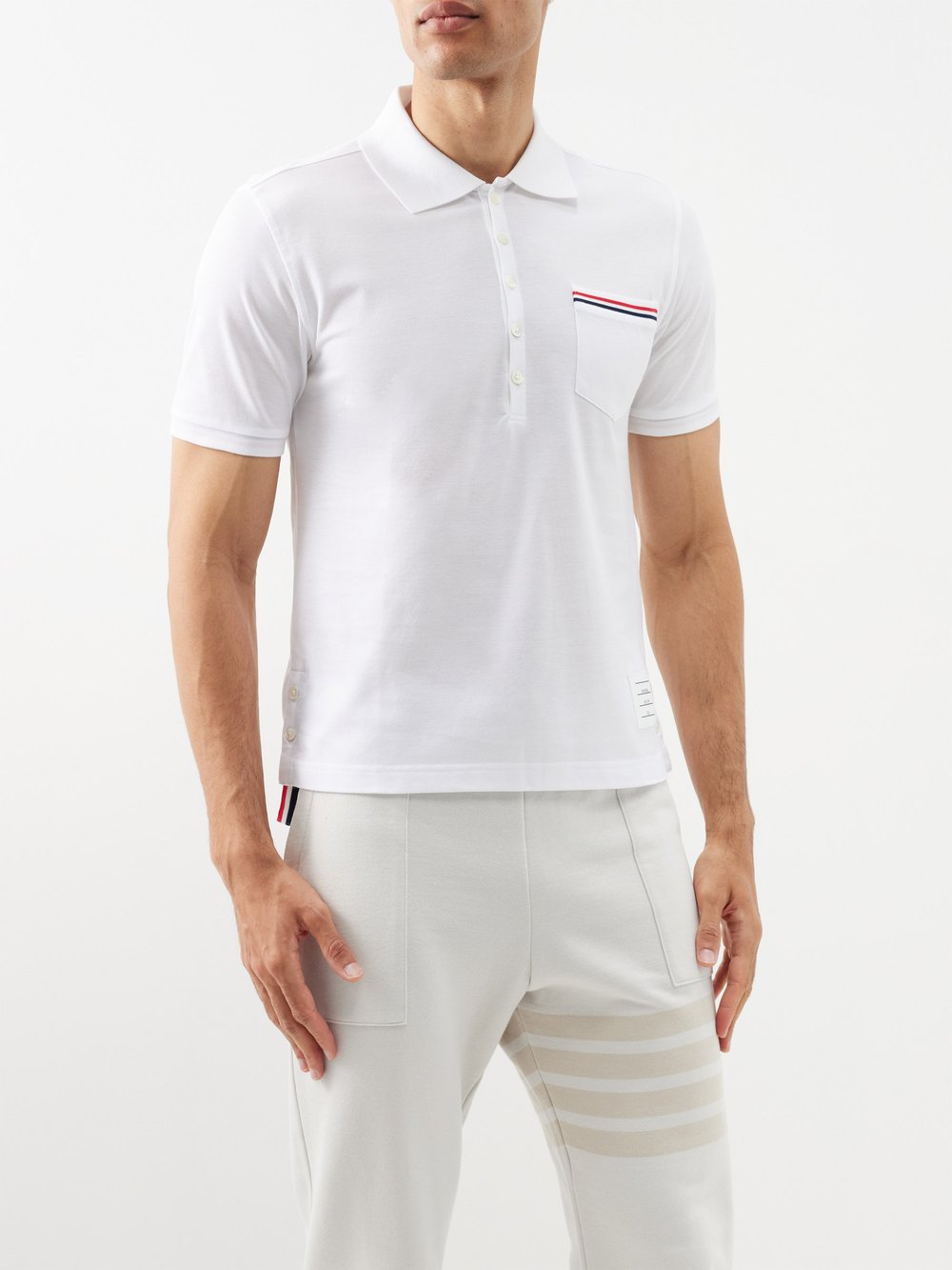 Рубашка-поло из хлопкового пике с накладными карманами Thom Browne, белый
