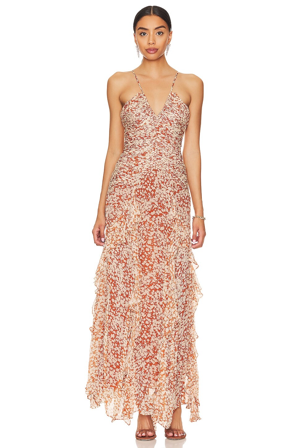 

Платье макси Shona Joy Hala Ruched Frill, цвет Mango & Oatmeal