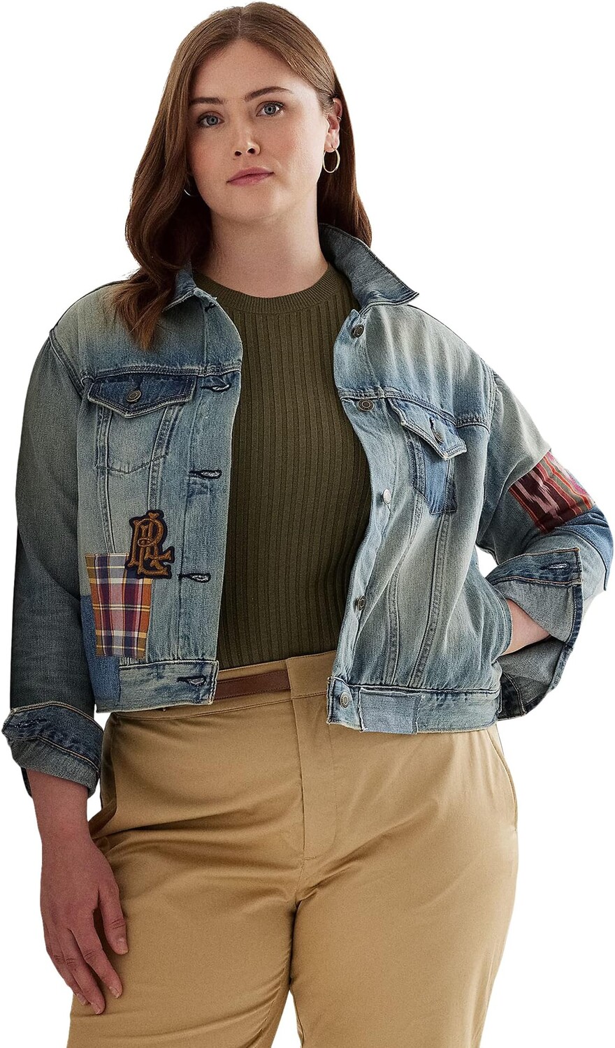 

Куртка Plus Size Patchwork Denim Trucker Jacket LAUREN Ralph Lauren, цвет Skye Wash