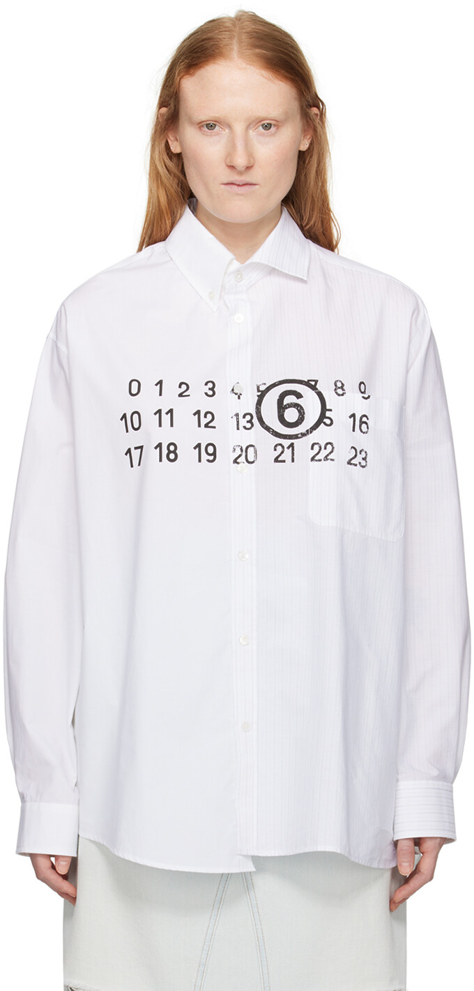 

Бело-серая рубашка асимметричного кроя Mm6 Maison Margiela, цвет White