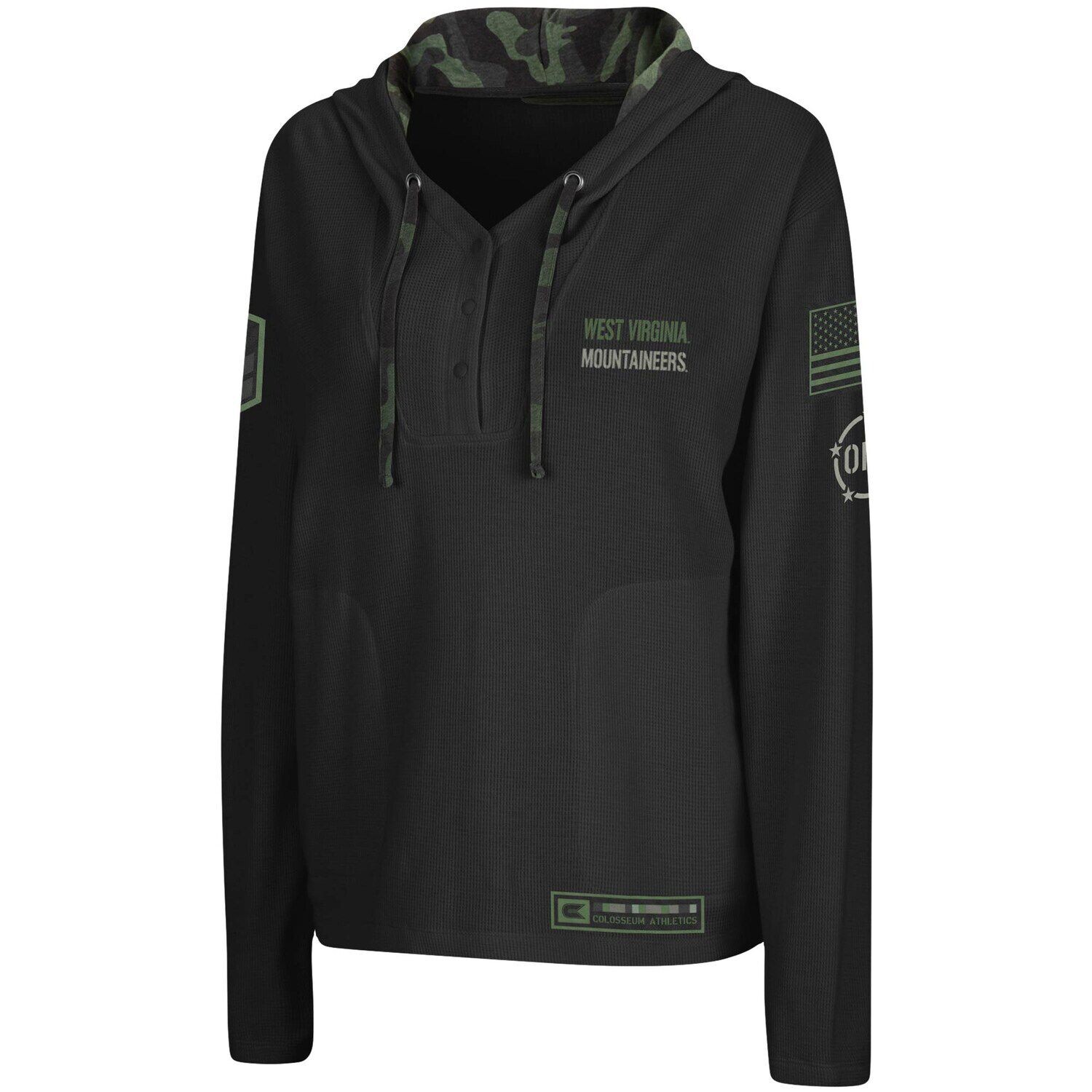 

Женский черный пуловер с капюшоном Colosseum West Virginia Mountaineers OHT Military Appreciation Thermal Henley с v-образным вырезом Colosseum