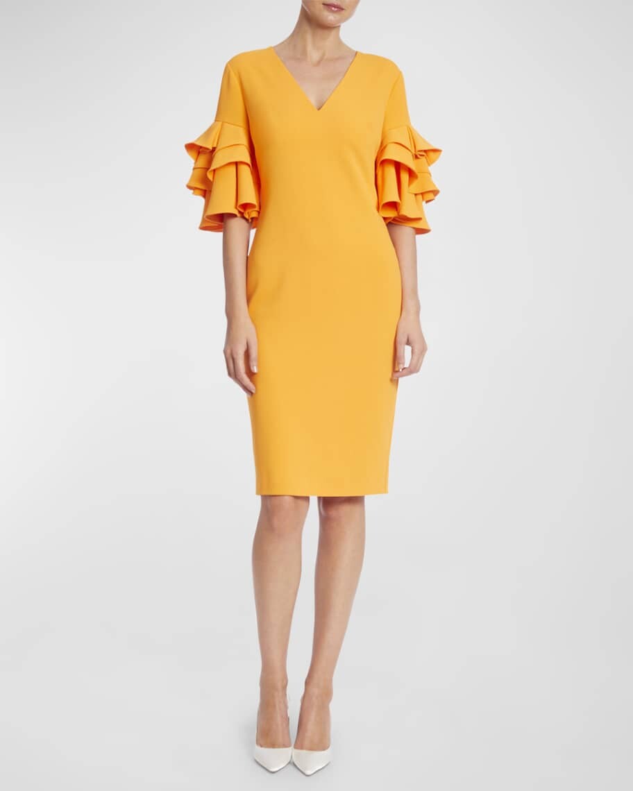 

Облегающее платье длиной до колен с многоуровневыми рукавами Badgley Mischka Collection