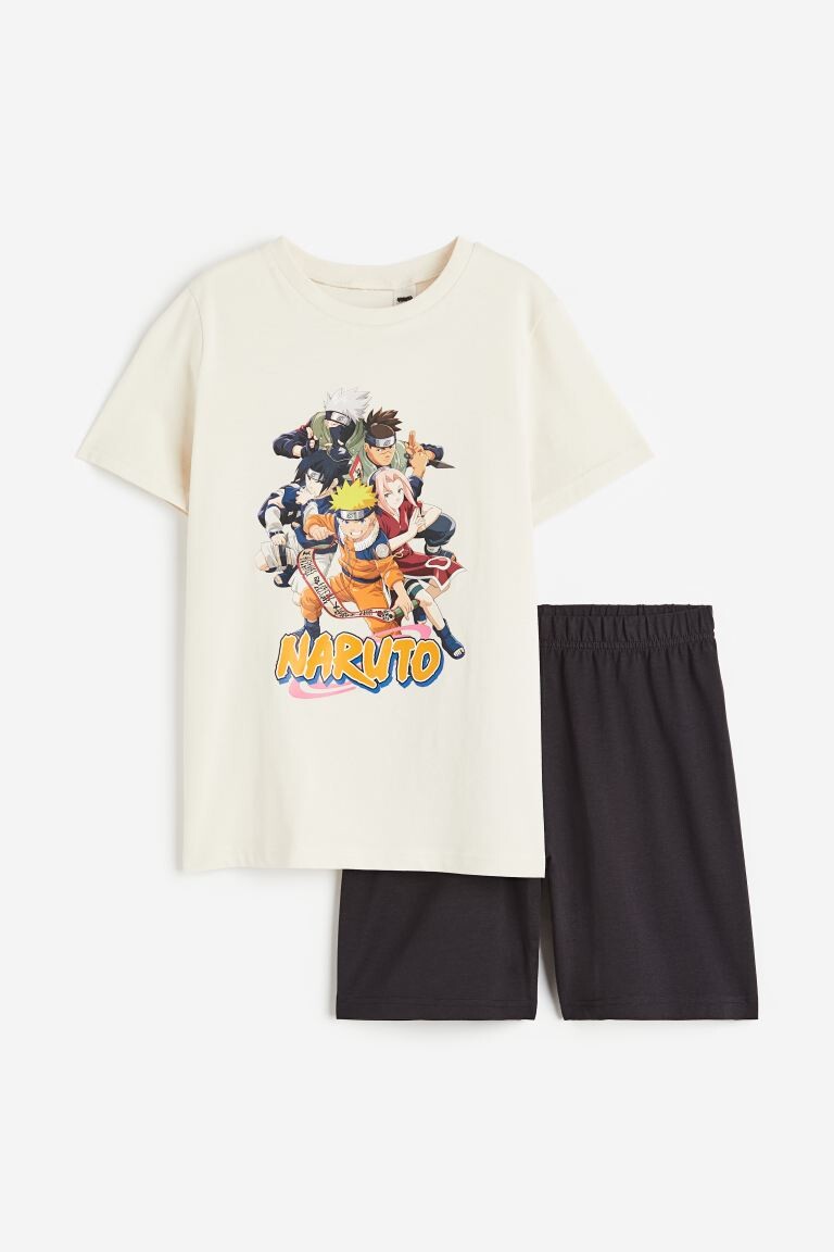 

Футболка для сна и шорты H&M x Naruto, бежевый/черный