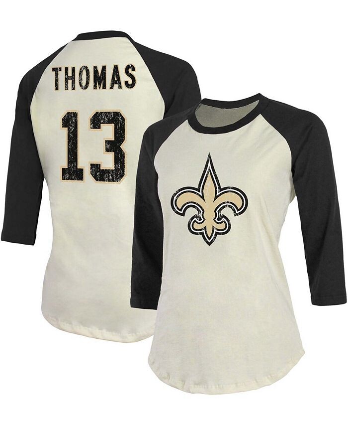 

Женская футболка Michael Thomas кремового цвета, черная футболка New Orleans Saints Player реглан с именем, номером и рукавом 3/4 Fanatics, белый