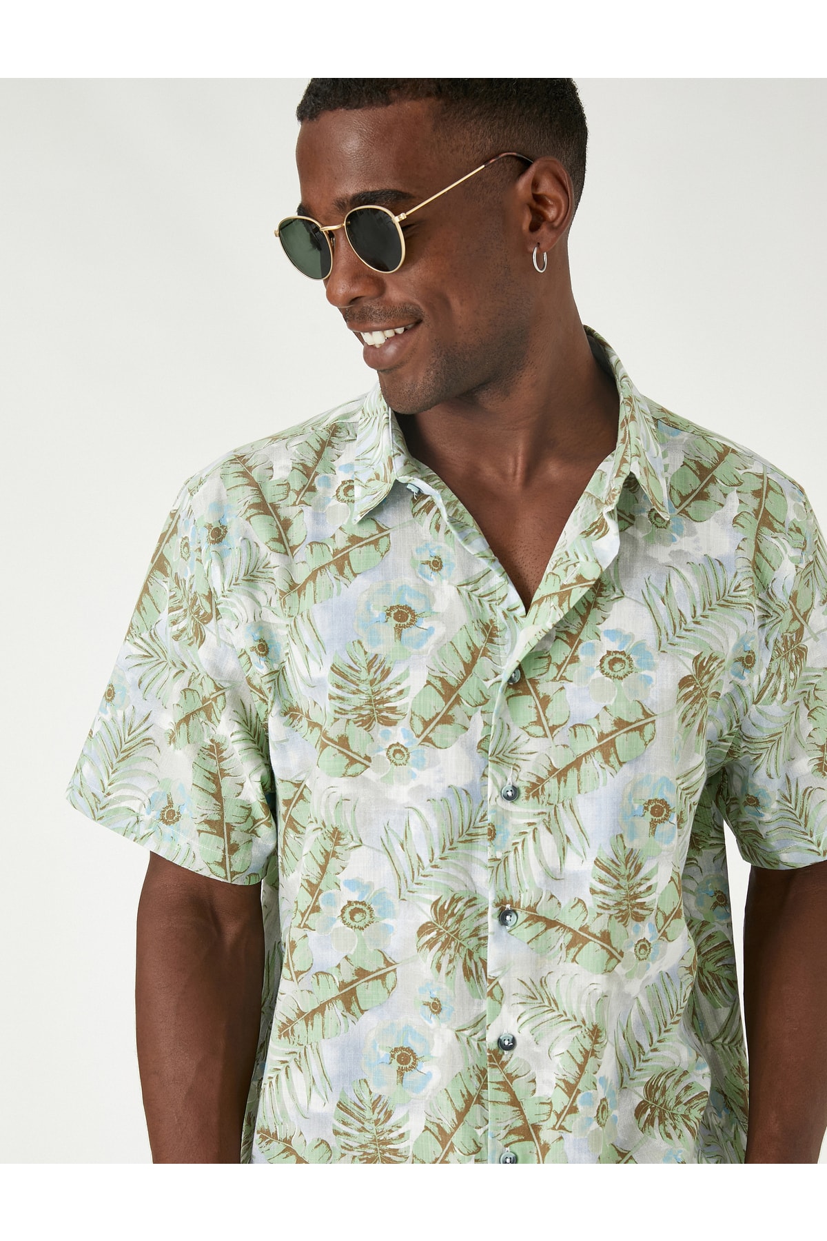 Рубашка с коротким рукавом с цветочным узором Koton, белый цена и фото