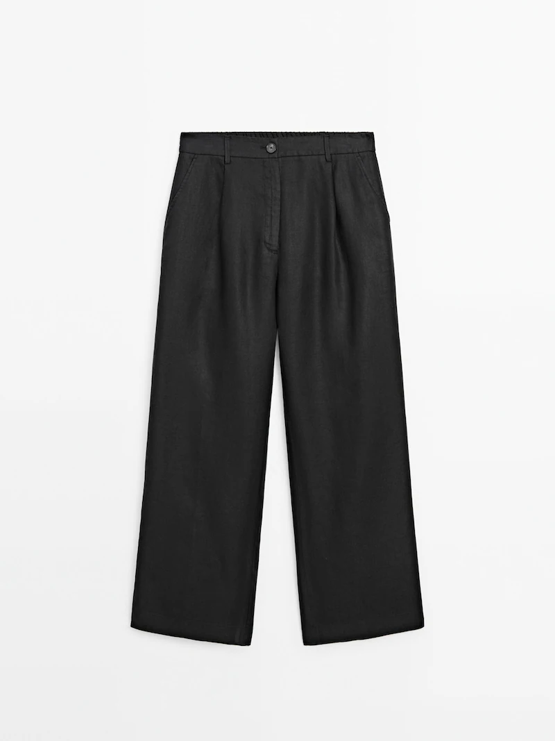 

Широкие льняные брюки Massimo Dutti, черный