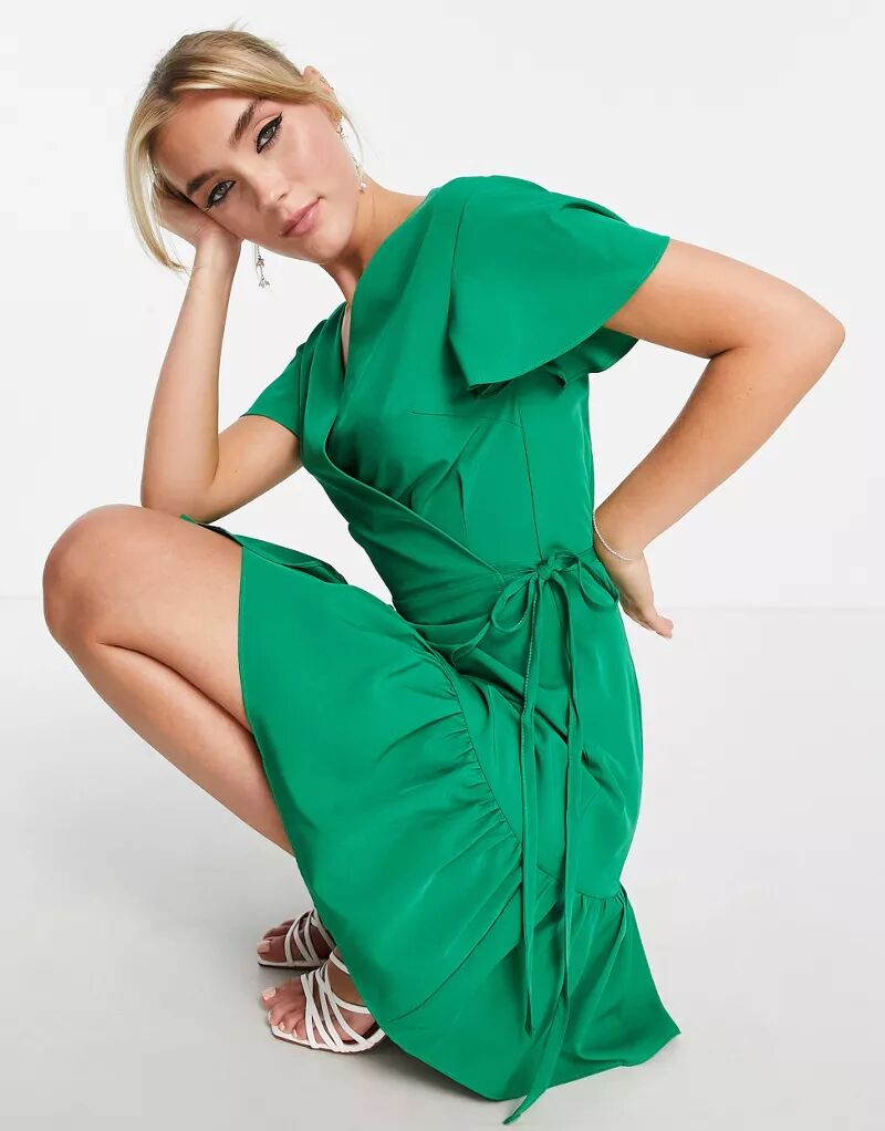 Зеленое платье с плиссированной юбкой и оборками Saint Genies
