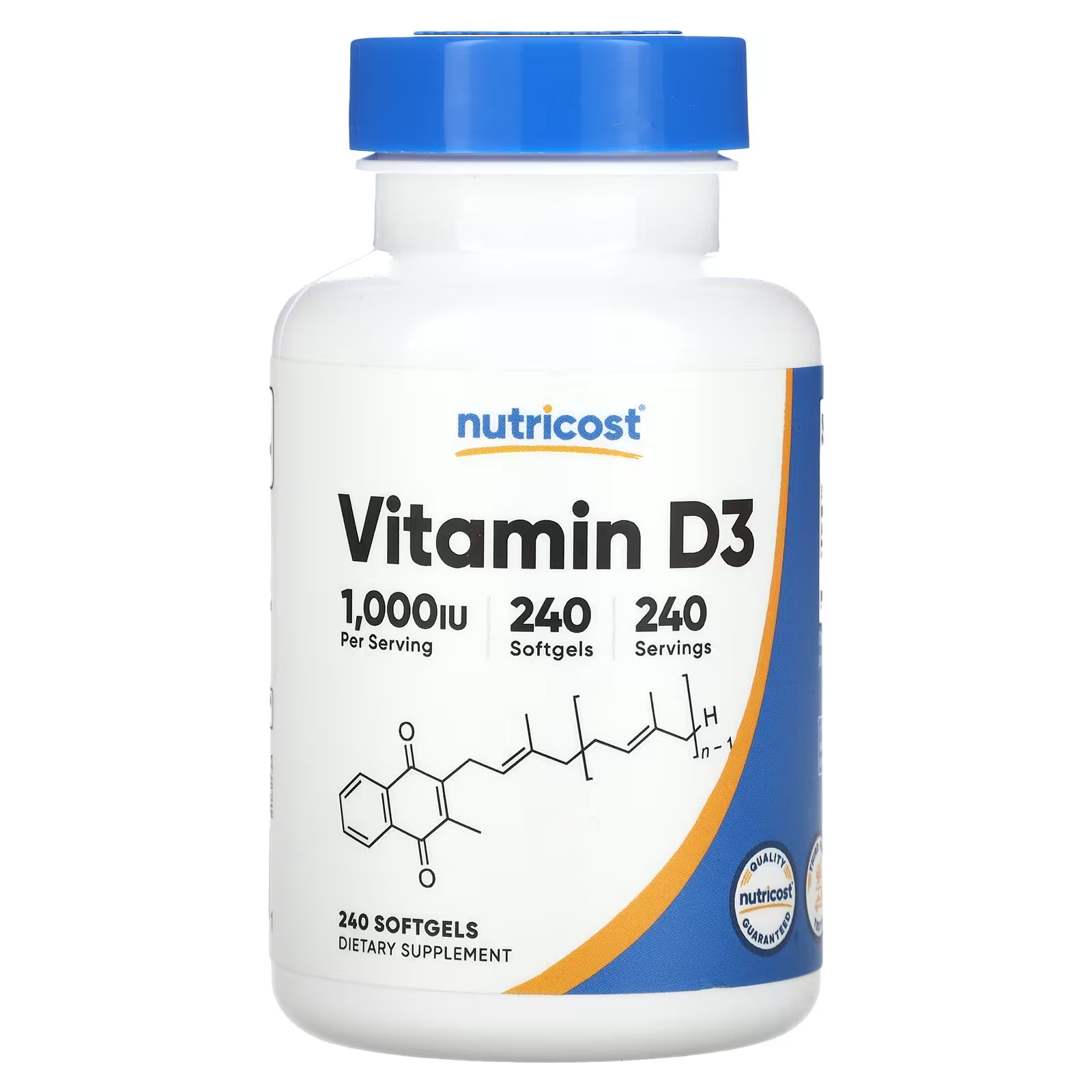 Витамин D3 Nutricost 1000 МЕ, 240 мягких таблеток