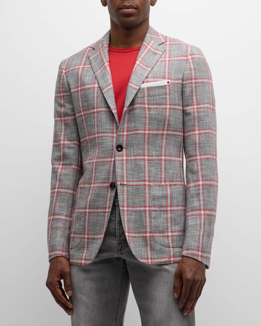 

Мужское спортивное пальто Windowpane из кашемира и хлопка Kiton, Серый
