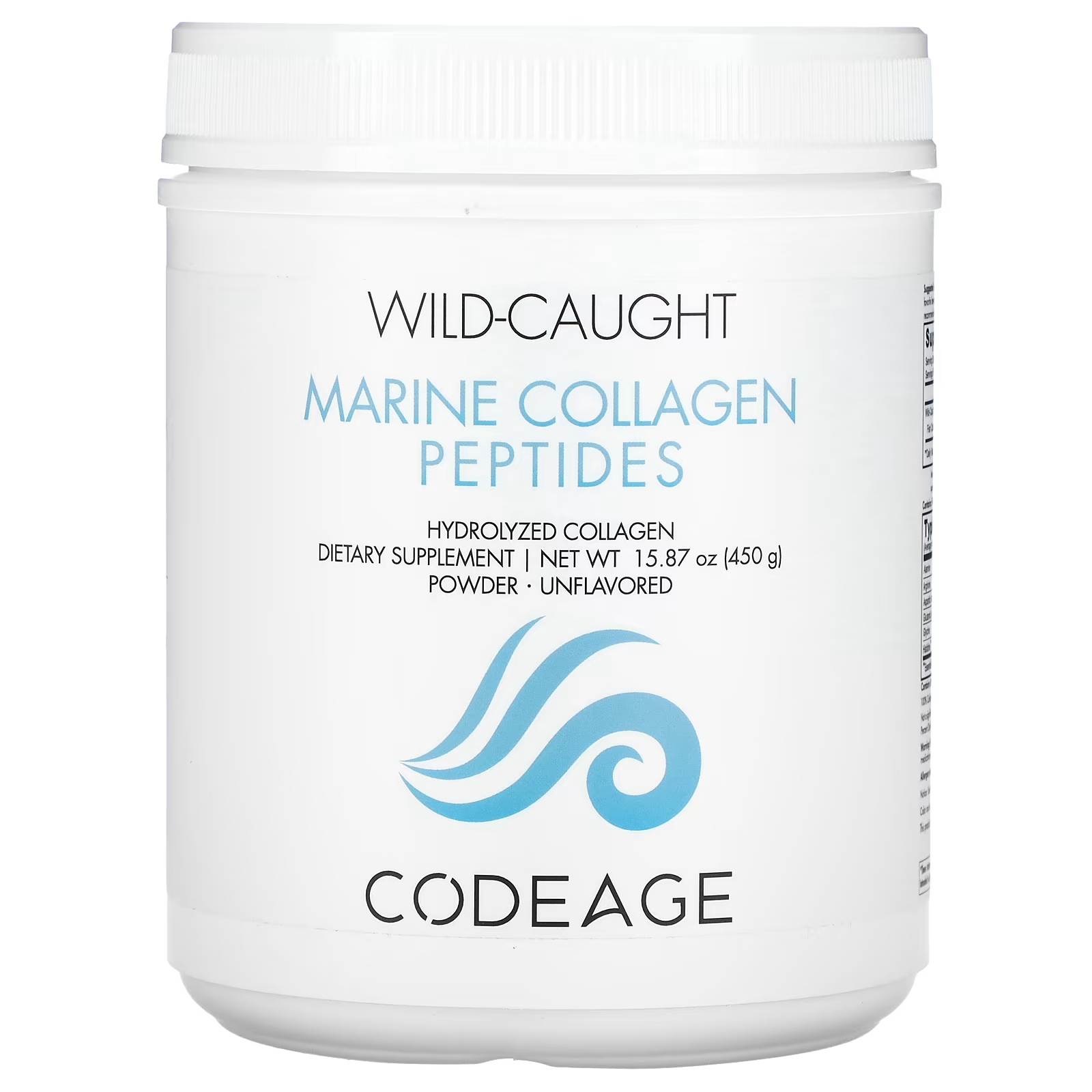 Codeage Wild-Caught Marine Collagen Peptides Порошок гидролизованного коллагена без вкуса, 15,87 унции (450 г) codeage platinum порошок с пептидами морского коллагена биотином кератином гиалуроновой кислотой без вкуса 11 5 унций 326 г