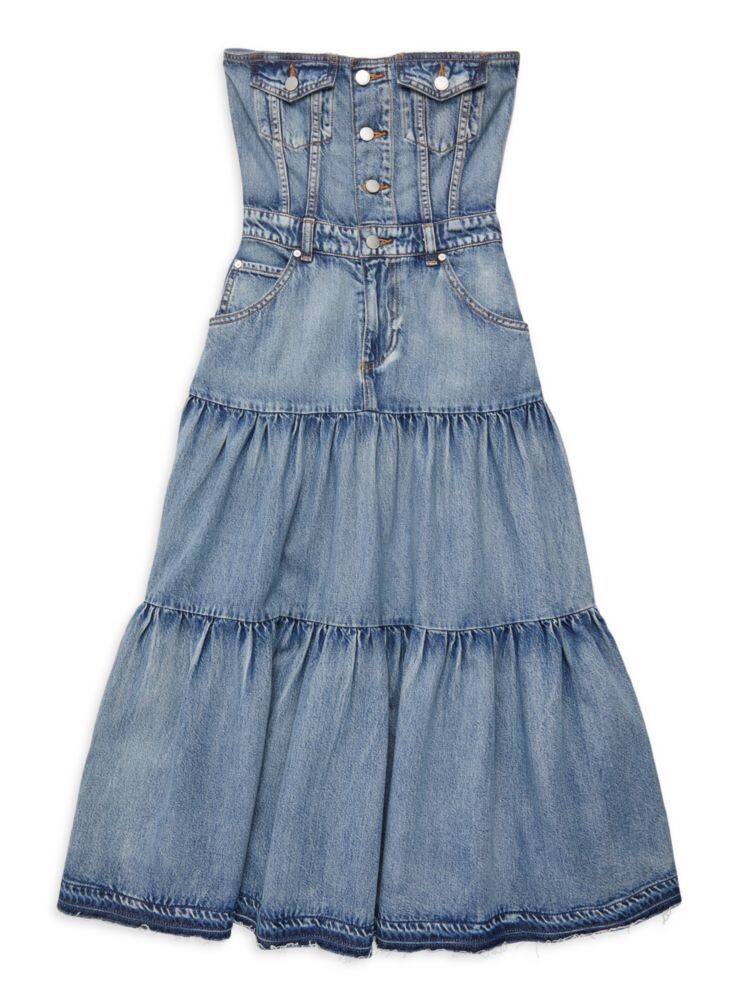 

Многоярусное джинсовое платье миди без бретелек Redvalentino, цвет Medium Blue