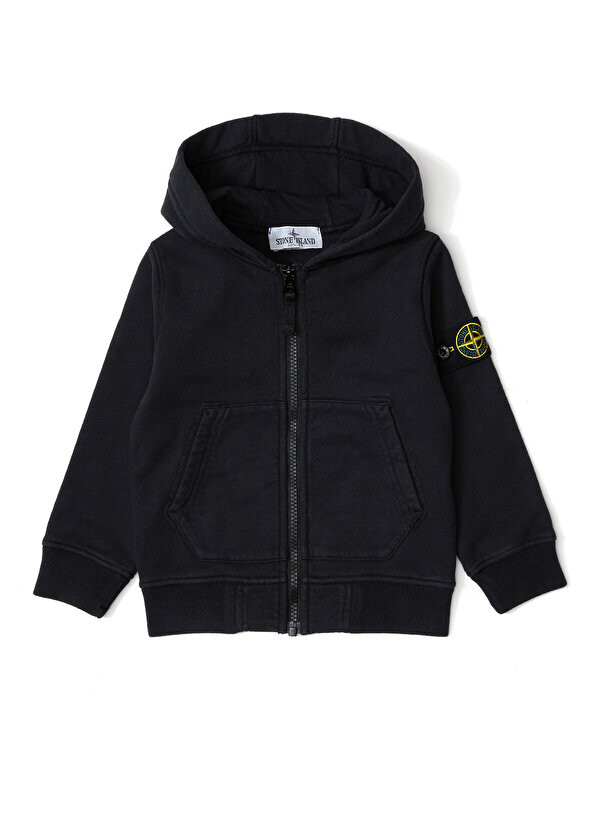

Черная толстовка с капюшоном для мальчика Stone Island