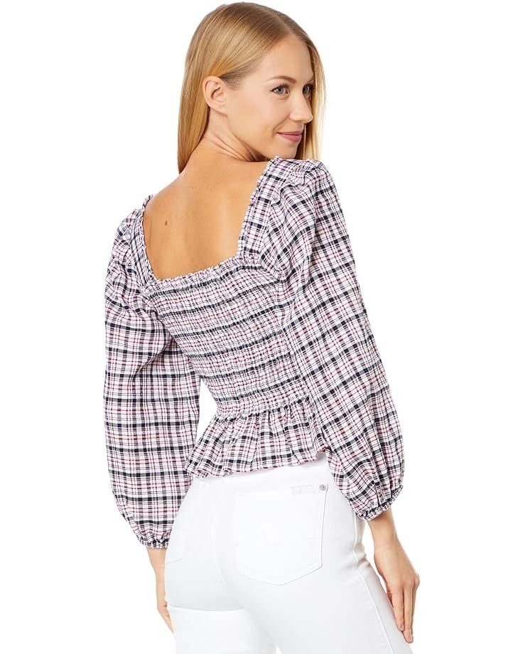 

Топ Tommy Hilfiger Long Sleeve Smocked Top, цвет Playground Plaid/Scarlet Multi