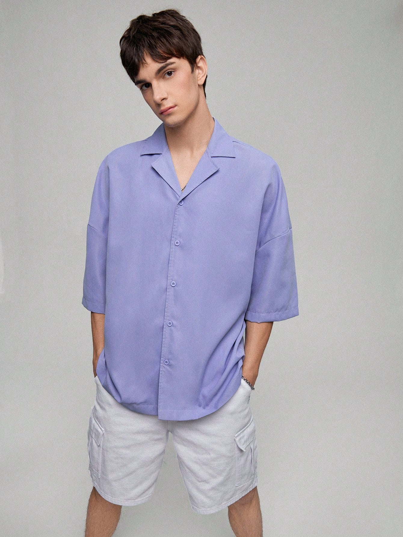 Мужская однотонная рубашка с заниженными плечами Manfinity, фиолетовый рубашка с заниженными плечами и воротником 70 21 белый