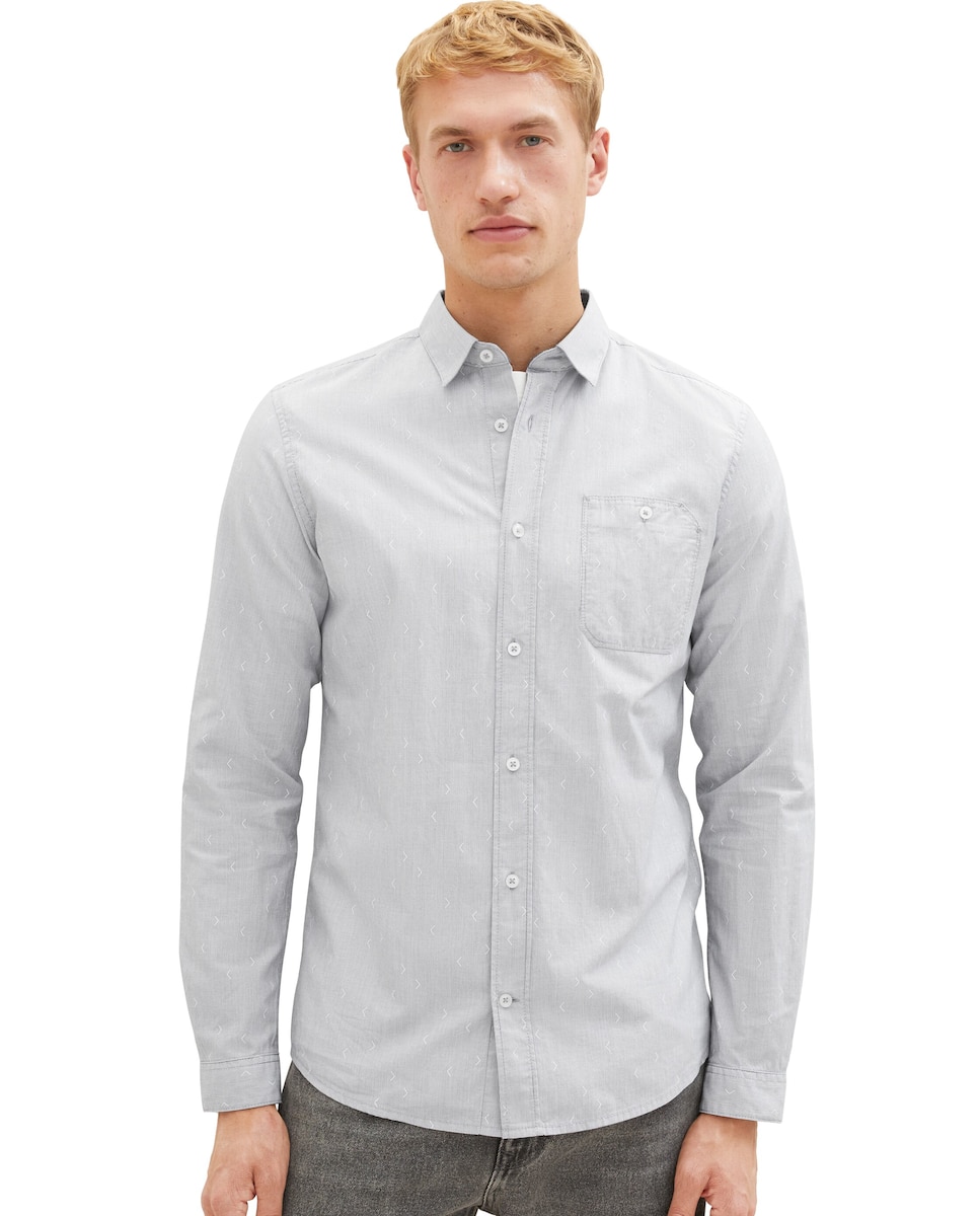 Приталенная мужская рубашка с микропринтом светло-серого цвета Tom Tailor, светло-серый