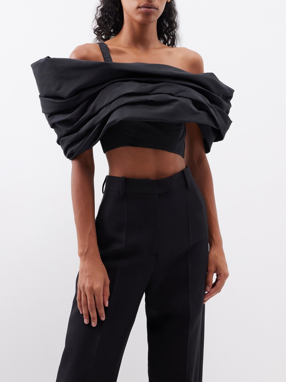

Асимметричный топ из тафты с открытыми плечами Nina Ricci, черный