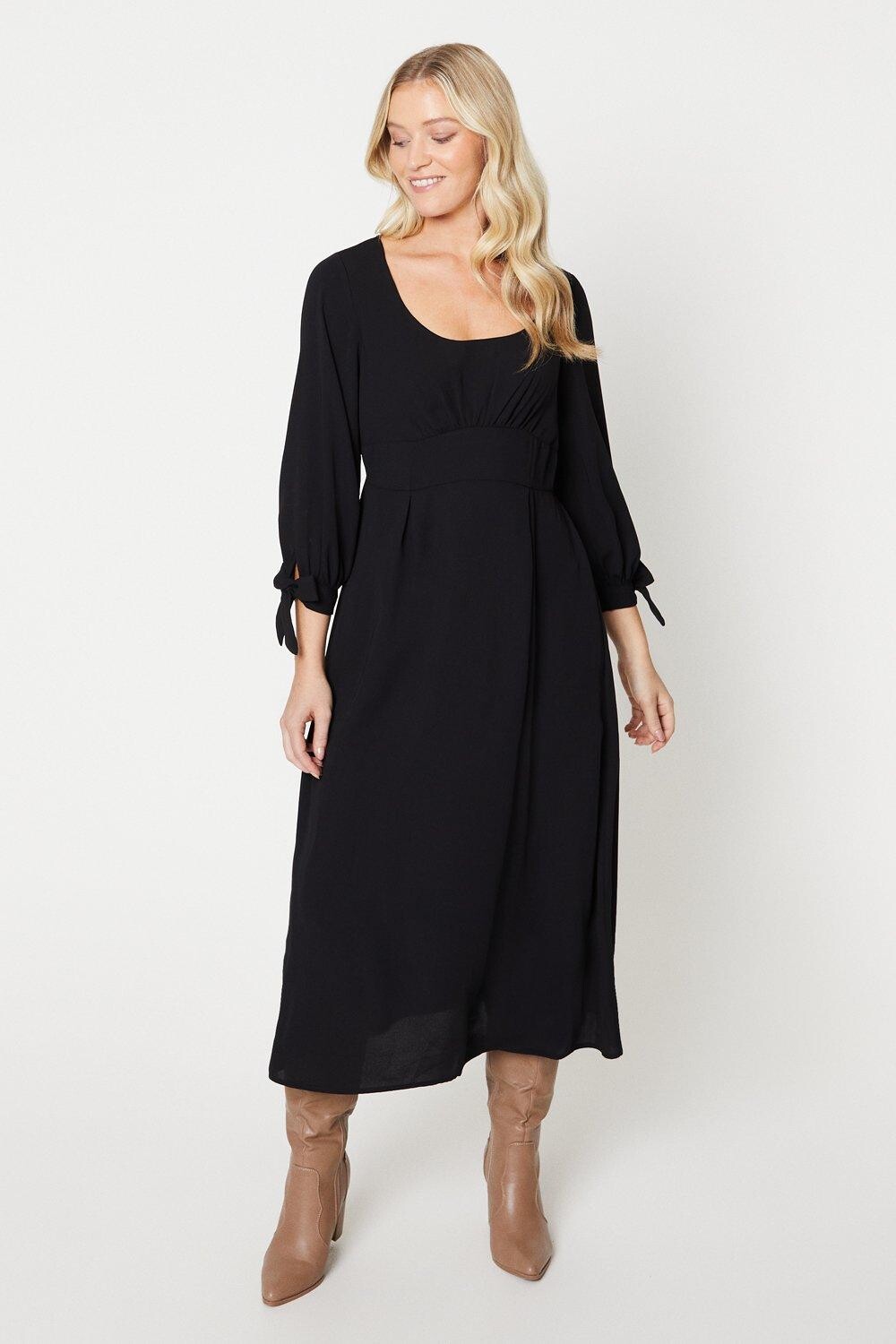 

Черное платье-миди с завязками на рукавах Dorothy Perkins, черный