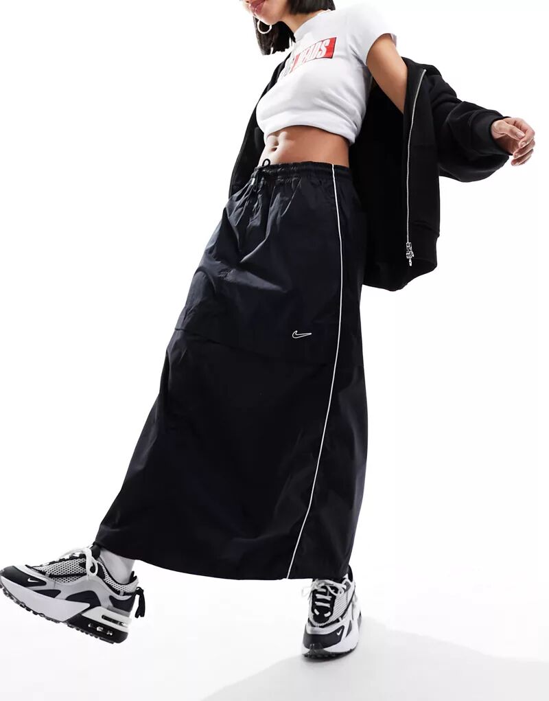Черная тканая юбка-парашют Nike streetwear черная тканая мини юбка nike air