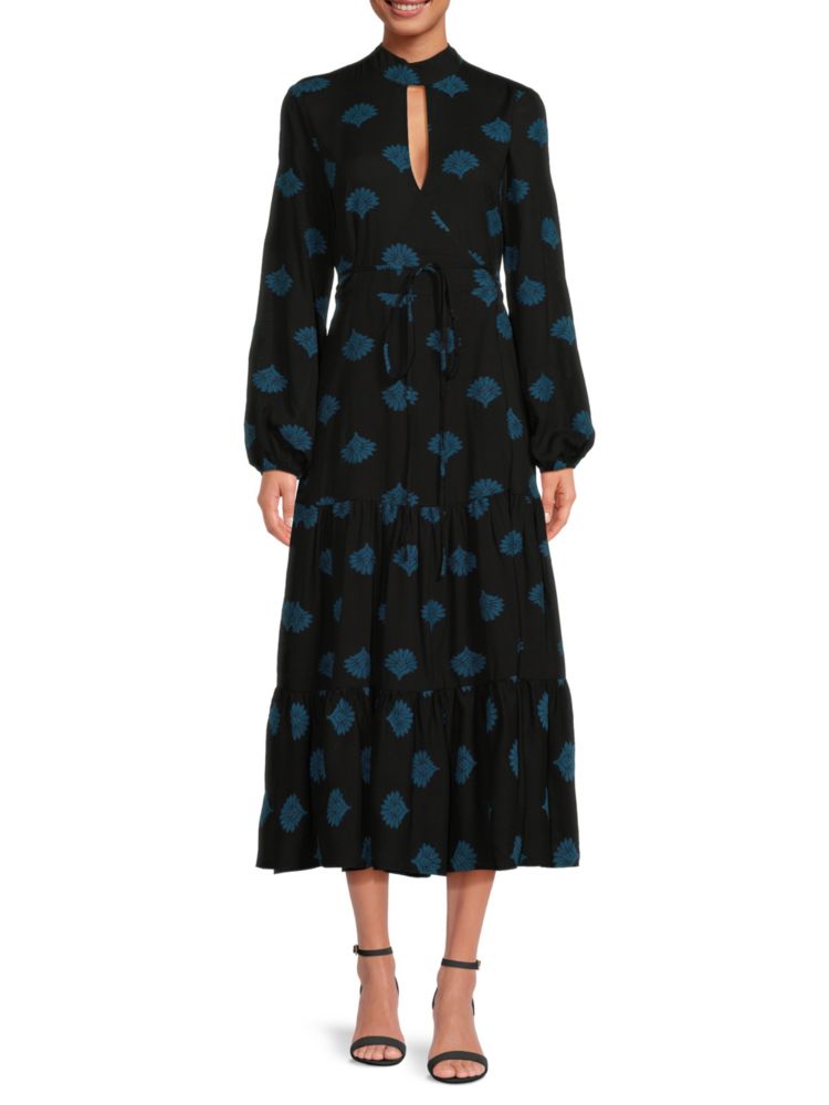 Многоярусное платье миди с принтом Eugenie Rhode, цвет Black Multi