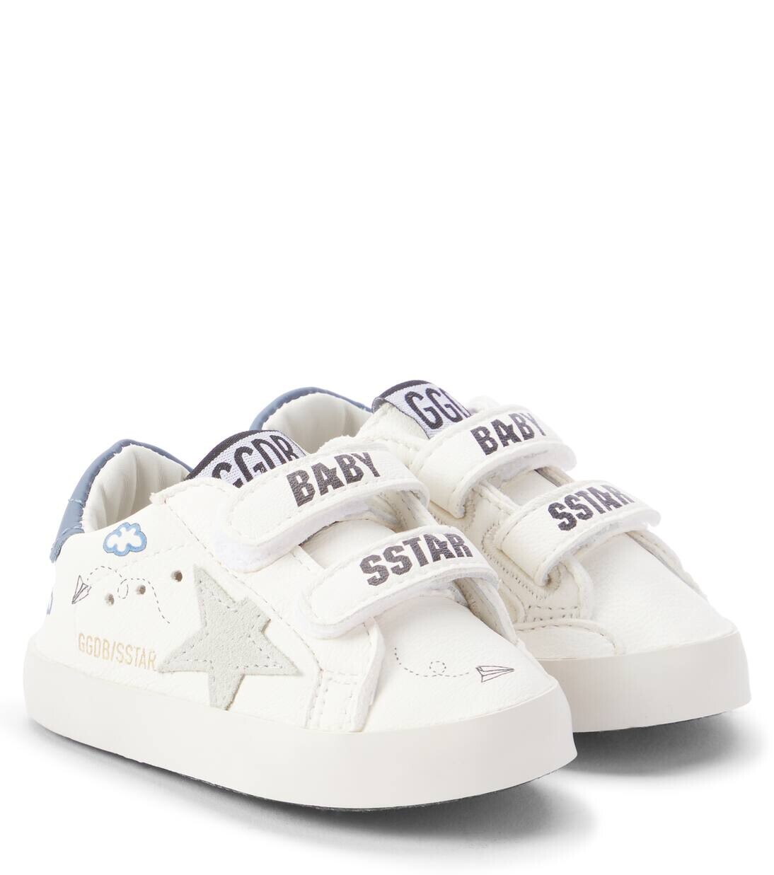 

Детские кожаные кеды Old School Golden Goose Kids, цвет white/ice/blue