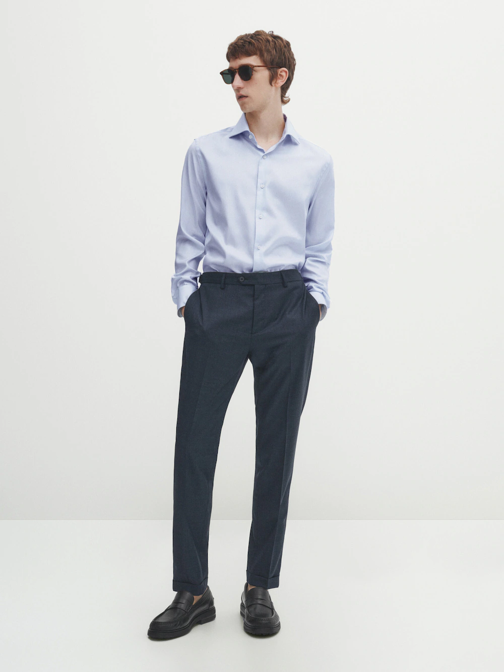 

Рубашка облегающего кроя из саржи easy iron Massimo Dutti, синий