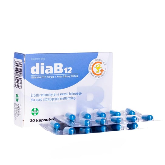 DiaB12, витамин B12 100 мкг + фолиевая кислота 200 мкг, 30 капсул Galena galena gastrob12 витамин b12 b6 фолиевая кислота 60 капсул