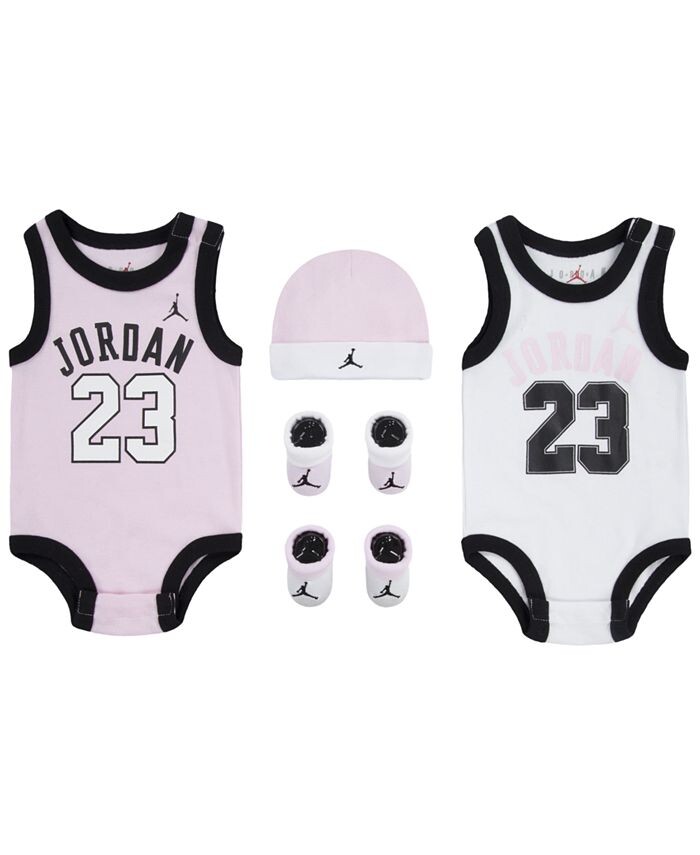 

Боди Jumpman из джерси для мальчиков и девочек, подарочный набор из 5 предметов, шапка и пинетки Jordan, розовый