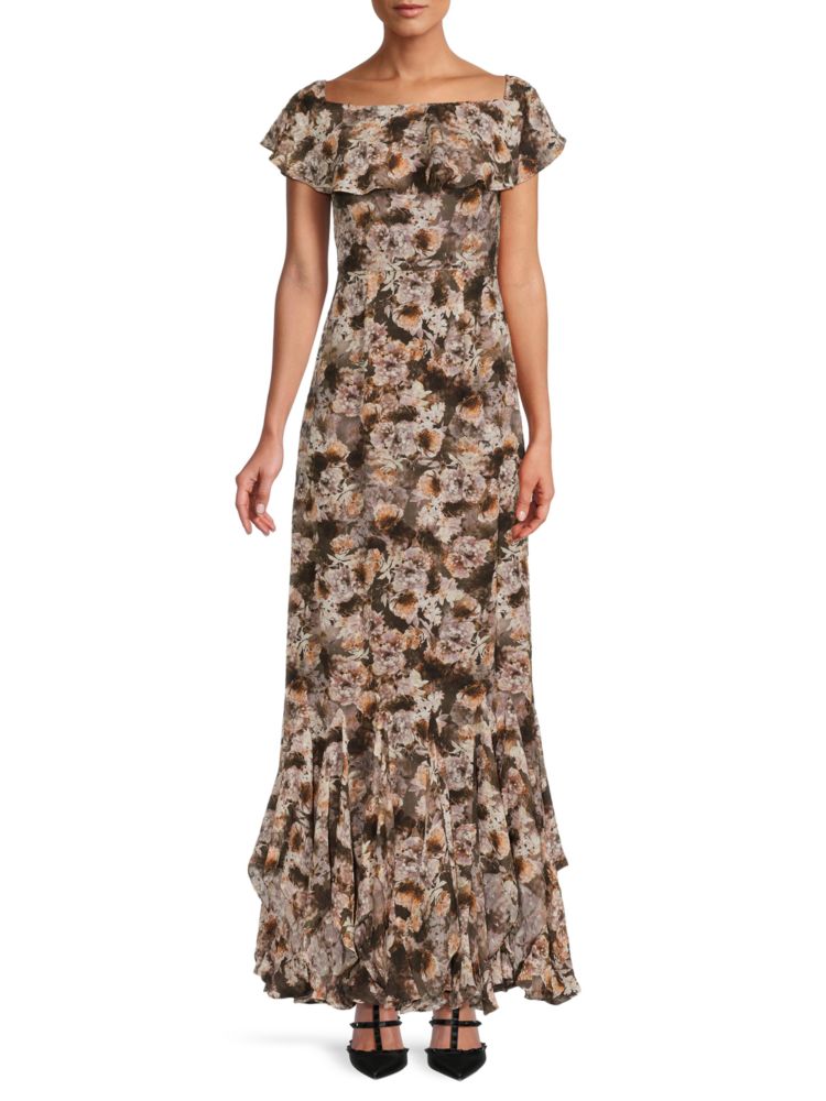 цена Платье макси с цветочным принтом Mikael Aghal, цвет Champagne