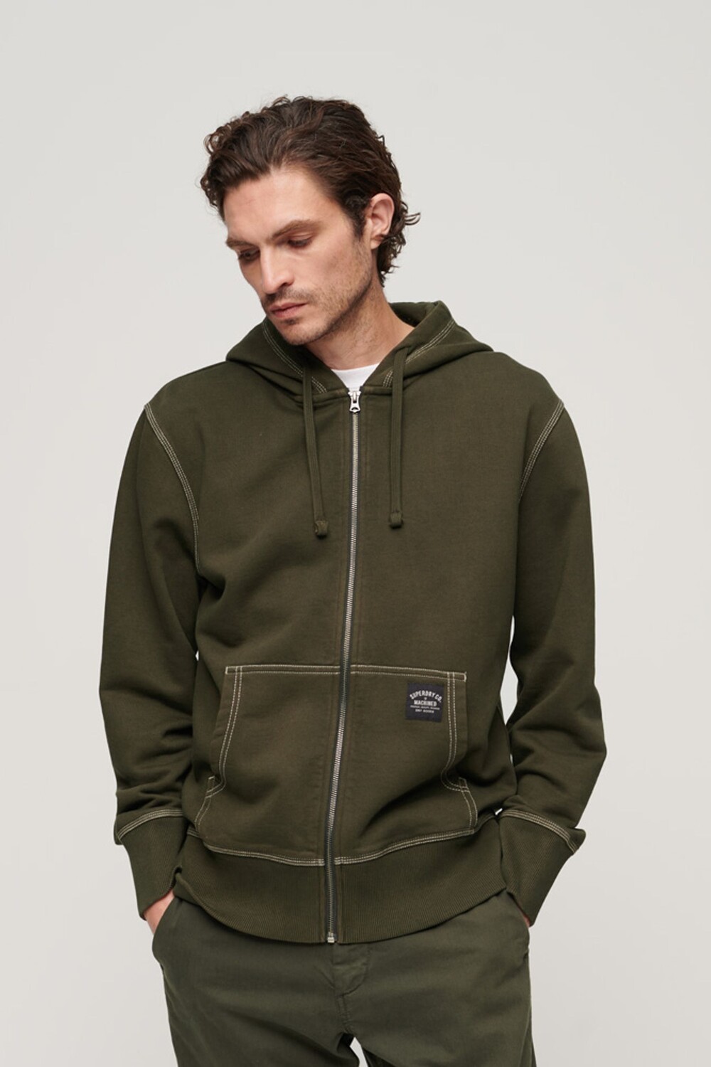 

Свободная толстовка на молнии с контрастной строчкой Superdry, зеленый