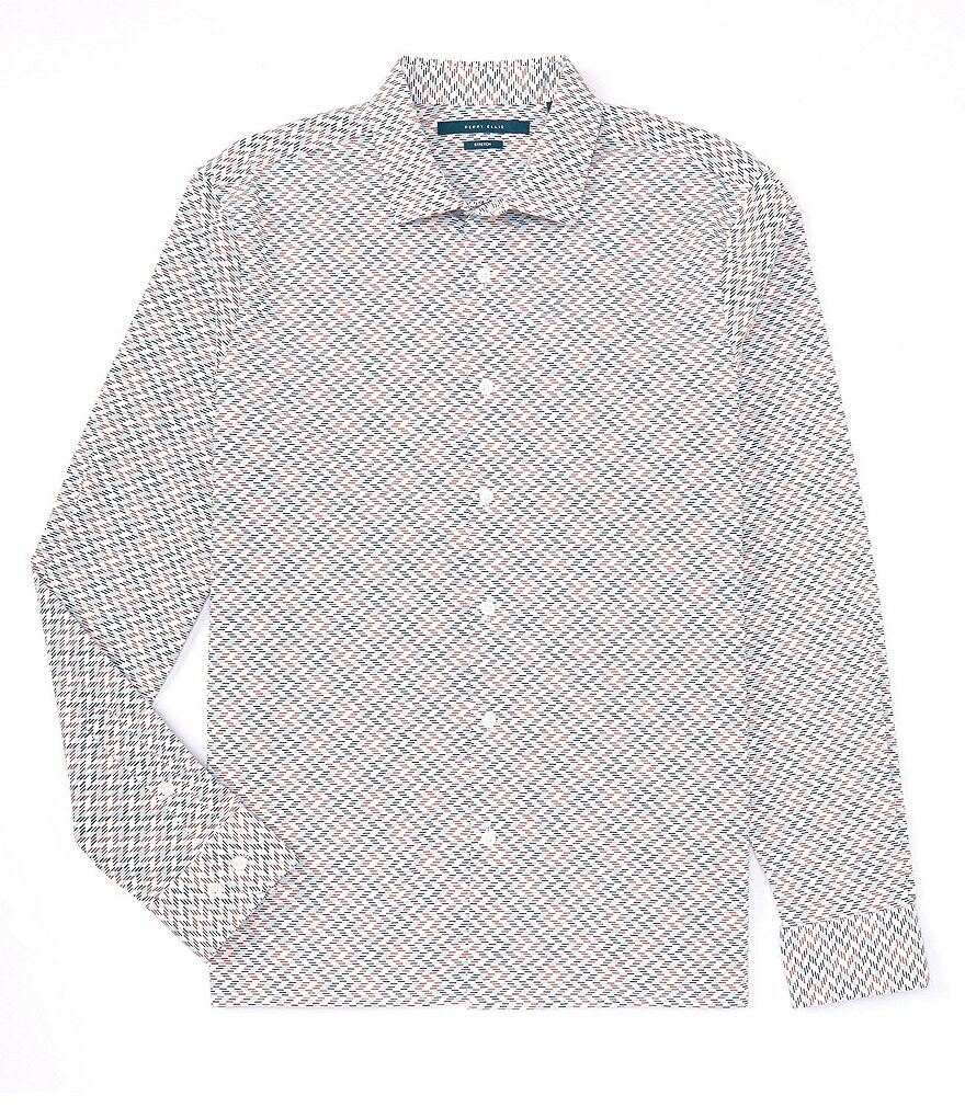 

Рубашка из эластичной ткани с длинными рукавами и принтом Perry Ellis, синий