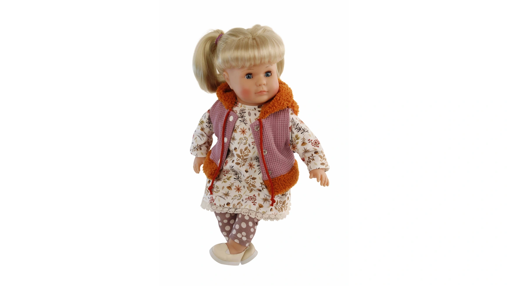 Куклы Schildkroet-Puppen Ханни 45 см, светлые волосы, спящие голубые глаза, одежда фиолетовая/белая/коричневая