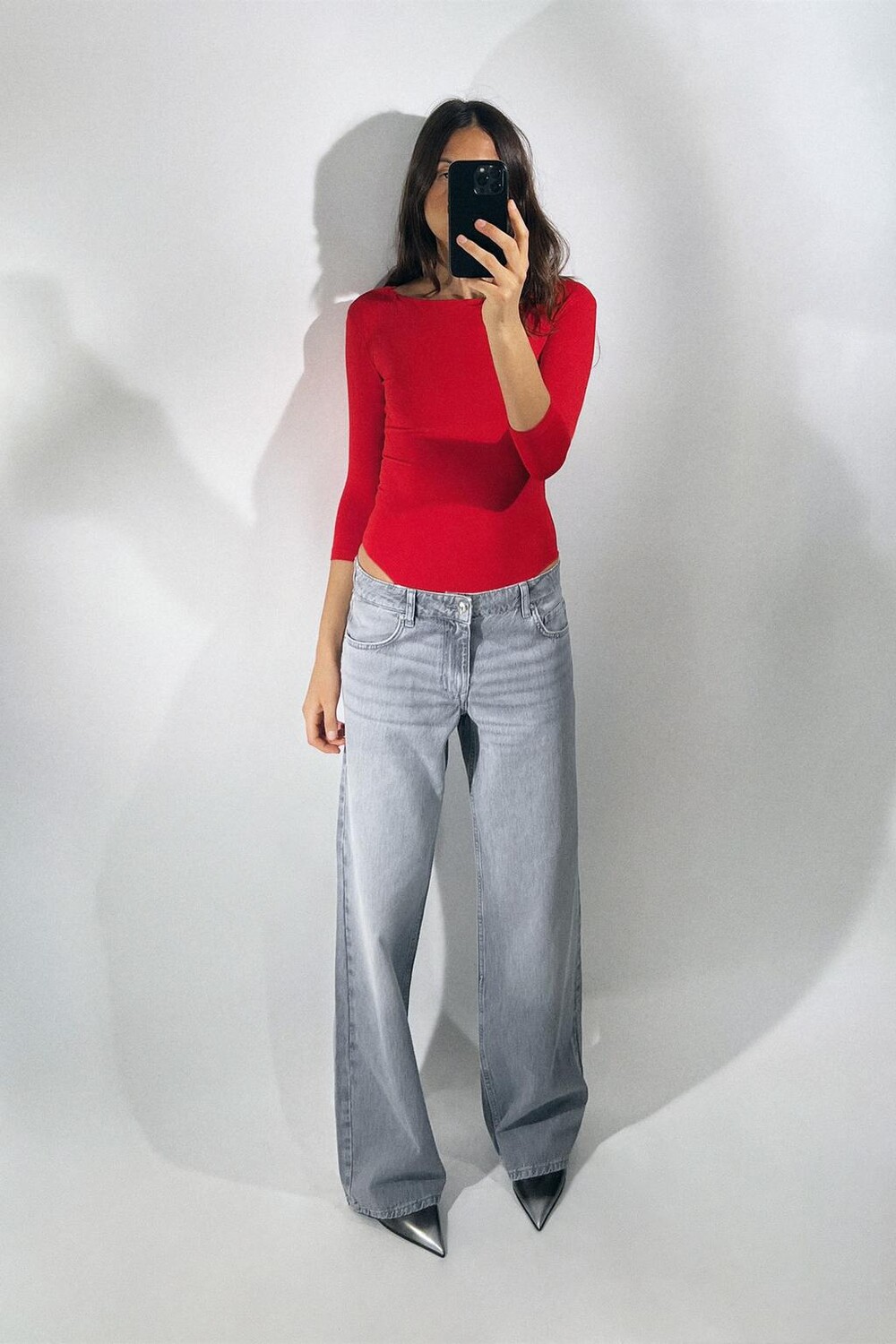

Полиамидный боди ZARA, красный