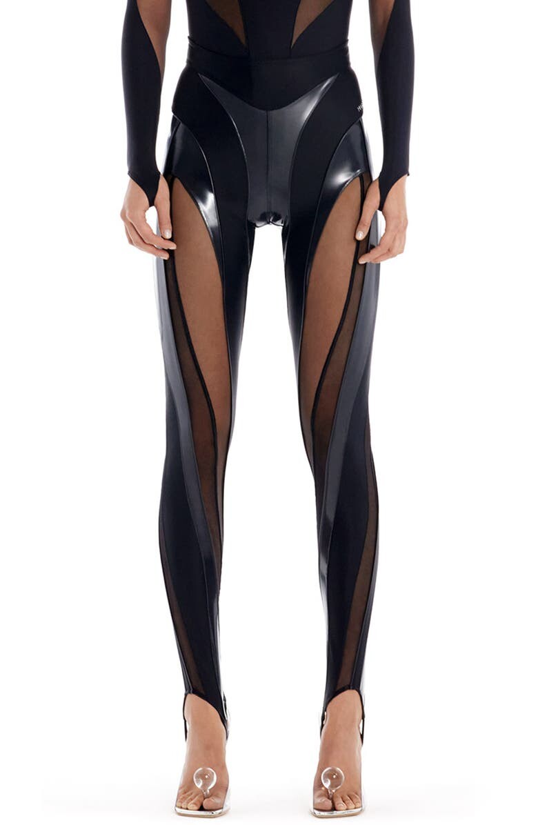 

Глянцевые прозрачные леггинсы со спиральными ремешками MUGLER, черный