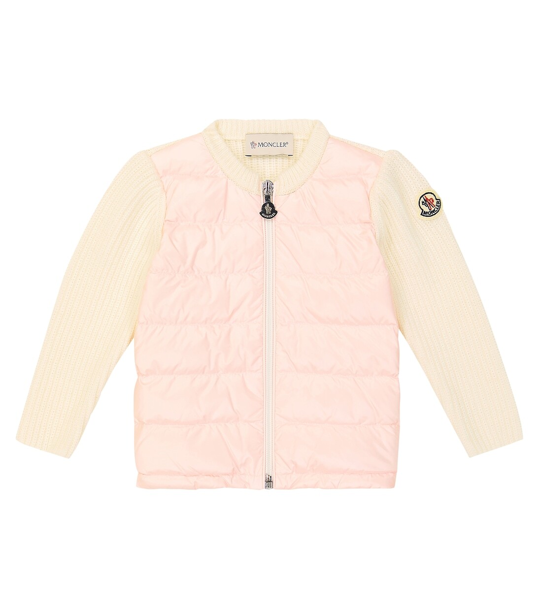 

Детский пуховик из трикотажа Moncler Enfant, розовый