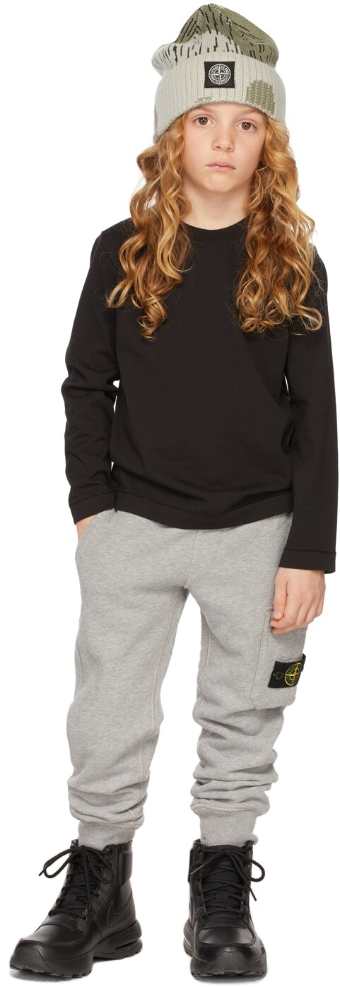 

Детская черная футболка с длинным рукавом с логотипом Stone Island Junior