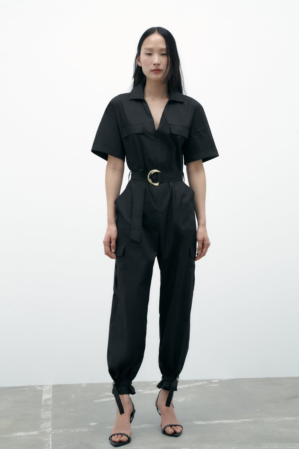 

Комбинезон из поплина с пряжками ZARA, черный