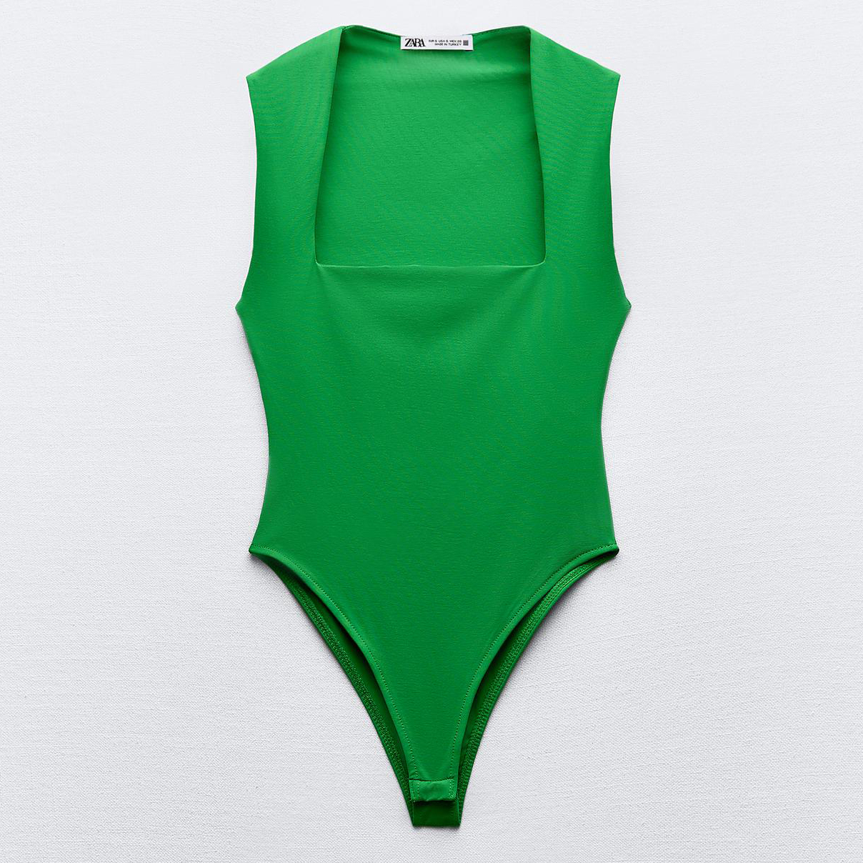 Боди-комбинезон Zara Polyamide With Square Neckline, зеленый